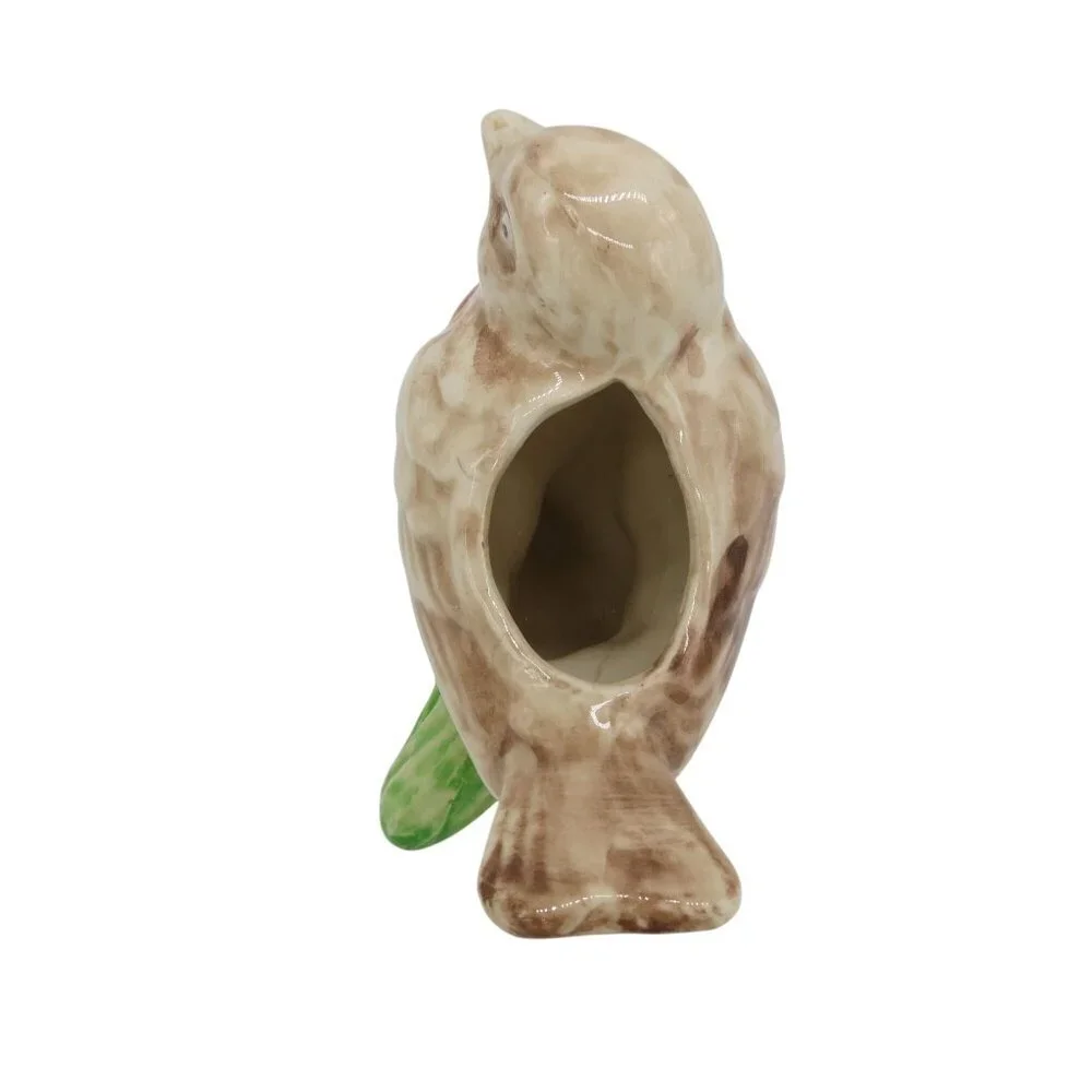 VINTAGE Glazed Ceramic Bird Indoor Planter Brown Red Robin Vase